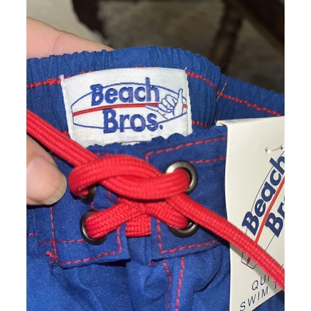 New Beach Bros. Navy Blue & Red Toddler Boy Swim Trunks Bathing Suit 3T NWT $28